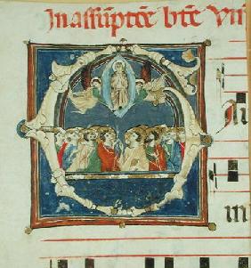 Historiated initial 'G' depicting the Assumption of the Virgin (vellum) 19th