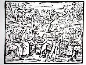 The Sorcerer's Feast, copy of an illustration from 'Compendium Maleticarum' by Fr M Guaccius, Milan published