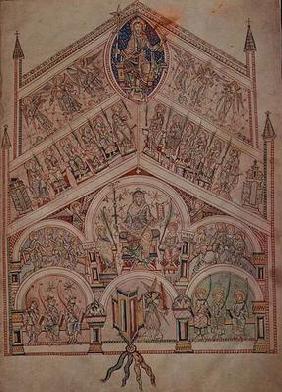 Ms. Plut.12.17 f.2v The Celestial City with Christ enthroned, illustration to edition of the origina 19th