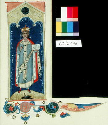 AE II 327 St. Louis (1215-70) Carrying the Sceptre and the Hand of Justice, c.1320 (vellum) von Italian School, (14th century)