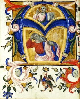 Initial 'A' depicting Jesus Christ and a saint, early 14th (vellum) 1731
