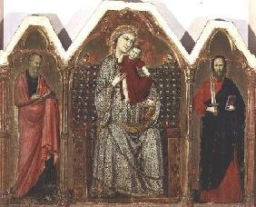 Madonna and Child Enthroned, with SS. John the Evangelist and Paul, Riminese School (triptych panel) 1876