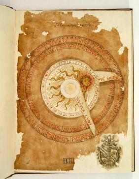 Ms Lat 696 W.8.20 fol.1r Sundial calendar, from 'Liber Physiognomiae', c.1440 (vellum) 19th