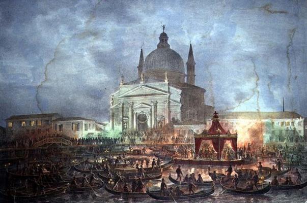 View of the Chiesa del Redentore and Boats on Carnival Day (litho) von Italian School, (19th century)