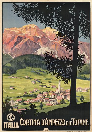 Poster of Cortina d'Ampezzo e le Tofane, printed by L. Salomone, Rome c.1930