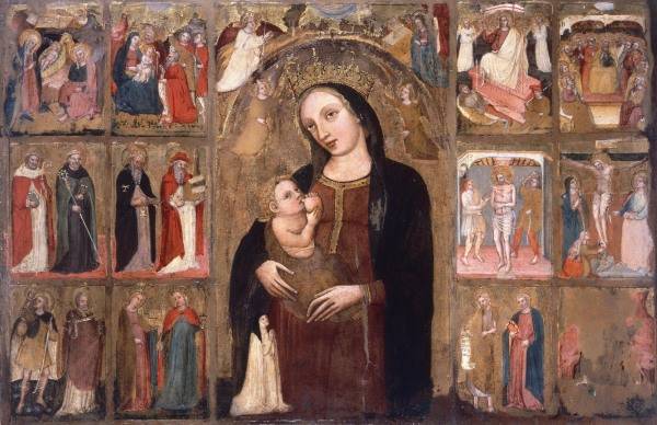 Ital.14.Jh., Maria mit Kind, Hlg. u.a. von Italienisch