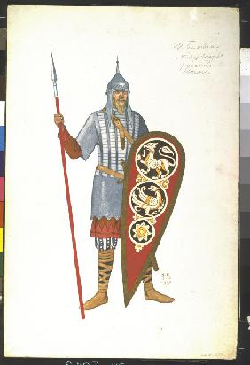 Russischer Krieger. Kostümentwurf zur Oper Fürst Igor von A. Borodin 1930