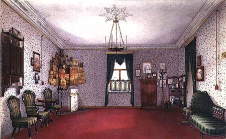 A Russian living room with an icon corner von Ivan Petrovich Volski