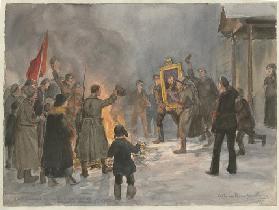 Soldaten verbrennen Gemälde (Aus der Aquarellserie Russische Revolution) 1917