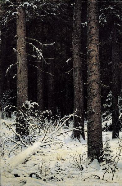 Shishkin / Fir trees in Winter, Painting von Iwan Iwanowitsch Schischkin