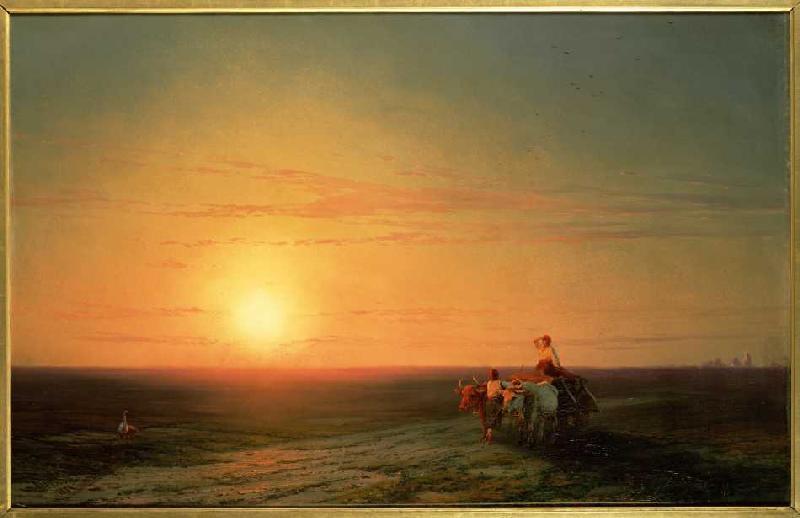 Heimkehrende Bauern bei Sonnenuntergang von Iwan Konstantinowitsch Aiwasowski