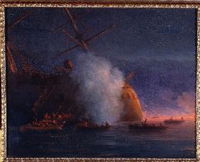 Minenattacke der russischen Kuttern gegen den türkischen Kreuzer Assari Shevket im Schwarzen Meer am 1877
