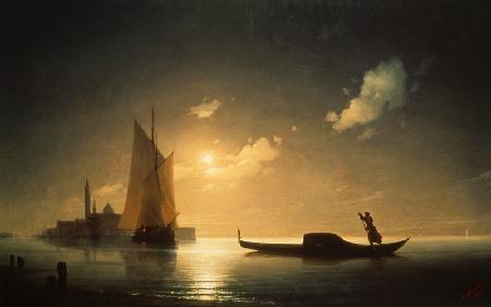 Ein Gondoliere in Venedig bei Nacht 1843