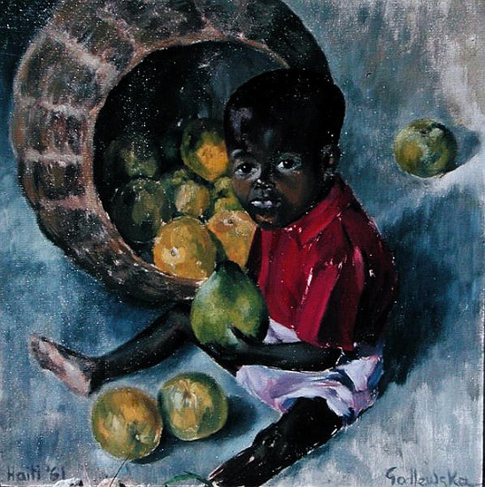 Fito, Twin Son of Abel, Haiti, 1961 (oil on board)  von Izabella  Godlewska de Aranda