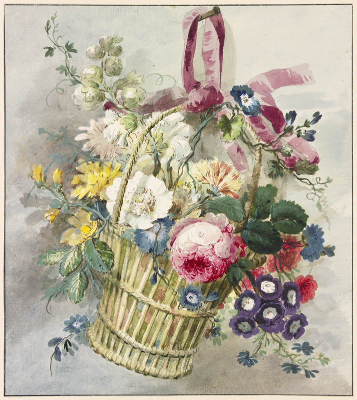 Blumenstrauß in einem aufgehängten Körbchen von J. H. van Loon