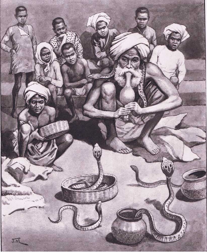 Ein Schlangenbeschwörer in Indien, nach MacMillan-Schulplakaten, um 1950-60 von J. Macfarlane
