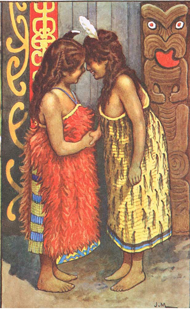 Maori-Mädchen, von MacMillan-Schulplakaten, um 1950-60 von J. Macfarlane