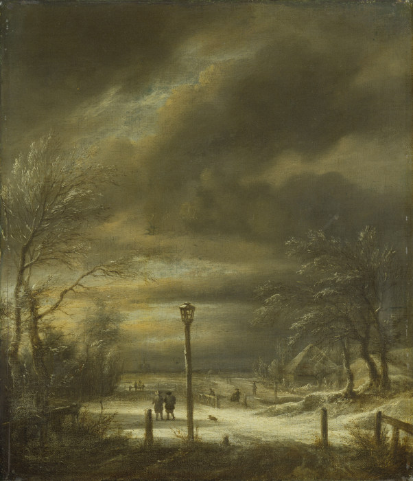 Winterlandschaft bei Haarlem mit einem Laternenpfahl von Jacob Isaacksz. van Ruisdael