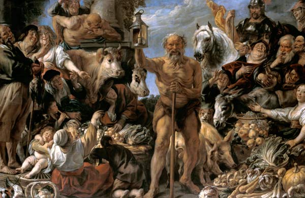 Diogenes mit der Laterne, auf dem Markte Menschen suchend von Jacob Jordaens