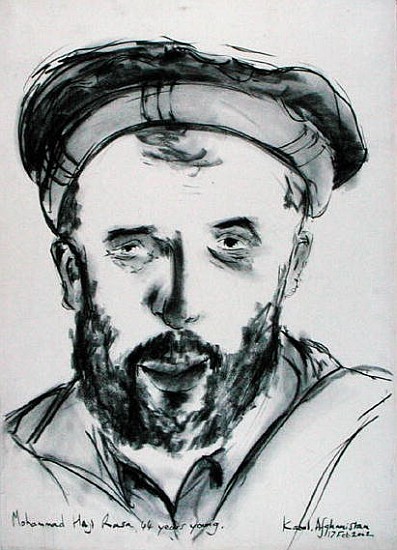 Mohammad Haji Rasa, Kabul, Afghanistan, 17th February 2002 (charcoal on paper)  von Jacob  Sutton
