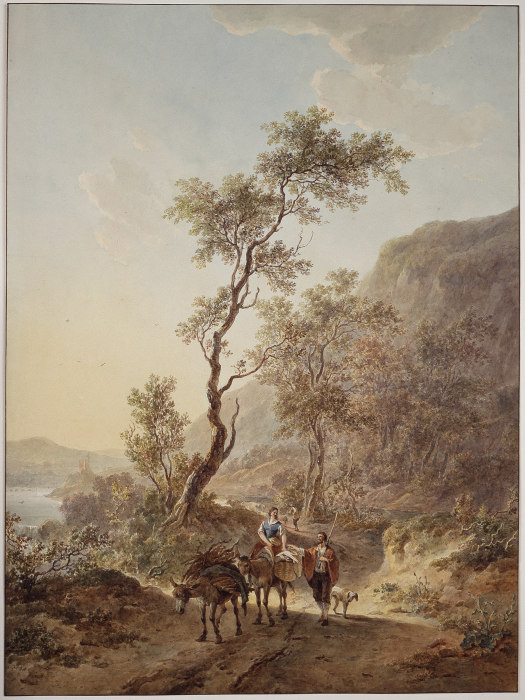 Italianisierende Landschaft mit Hirtenpaar auf einem Feldweg von Jacob van Strij