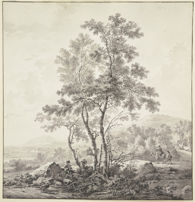 Landschaft mit Birken im Vordergrund von Jacob van Strij