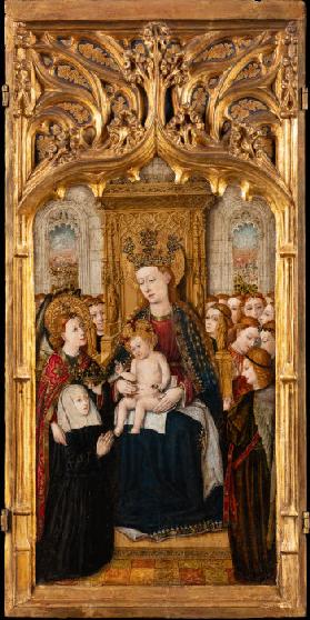 Thronende Madonna mit Kind, Engeln und Stifterin