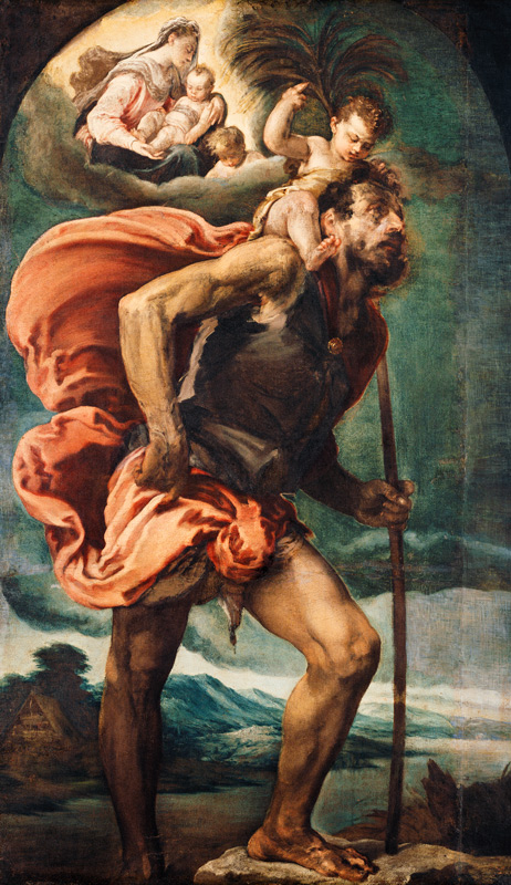 Heiliger Christophorus - Jacopo Bassano als Kunstdruck oder Gemälde.
