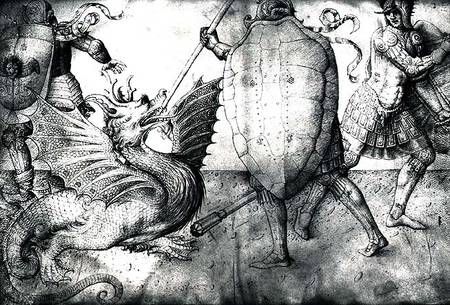 Warriors fighting a dragon von Jacopo Bellini