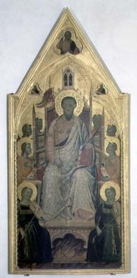 St. Bartholomew enthroned with Angels (tempera on panel) von Jacopo del Casentino