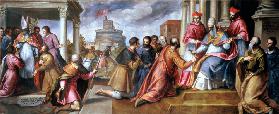 Papst Pius II. gibt im Jahre 1462 der Bruderschaft der Kreuzträger das silberne Kreuz um 1589/92