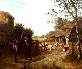 Daniel Beale besucht mit seinem Lieblingspferd seinen Hof in Edomton von Jacques-Laurent Agasse