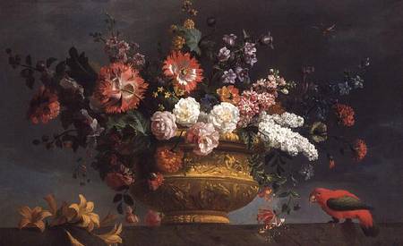 Flower piece with parrot von Jakob Bogdani or Bogdany