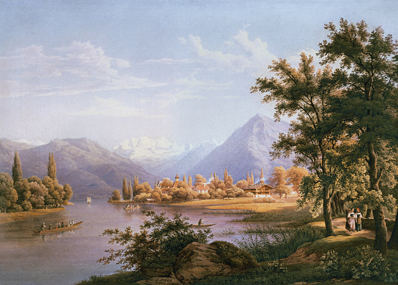 A View of Scherzligen on the Lake of Thun von Jakob Suter