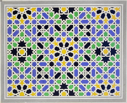 Mosaic in dado of the door in the hall of the Two Sisters, Alhambra, from 'The Arabian Antiquities o von James Cavanagh Murphy