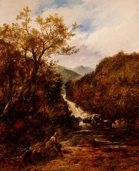 Angler by a Wooded Waterfall von James Charles Ward