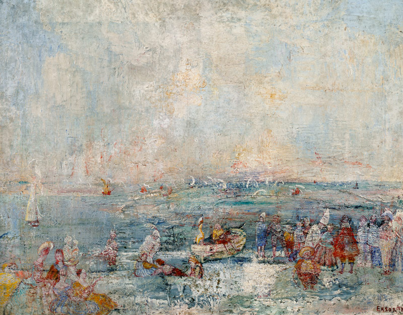 Der Karneval am Strand, 1887, von James Ensor (1860-1949), Öl auf Leinwand, 54x69 cm. Belgien, 19. J von James Ensor