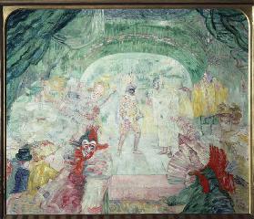 Das Theater der Masken. Gemälde von James Ensor (1860-1949). Öl auf Leinwand, 1908, Expressionismus. 0