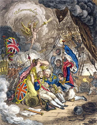 The Death of Admiral Lord Nelson at the Moment of Victory! published by Hannah Humphrey in 1805 (han von James Gillray