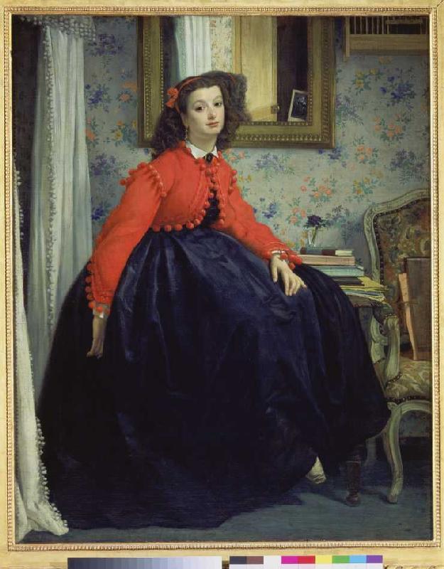 Junge Frau in roter Weste von James Jacques Tissot