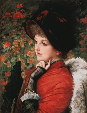Bildnis der Kathleen Newton in rotem Kleid und schwarzer Kappe 1880