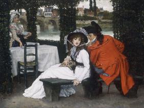 J.Tissot, Tryst at a Riverside Cafe