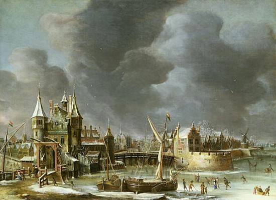 A View of the Regulierspoort, Amsterdam, in winter von Jan Abrahamsz. Beerstraten