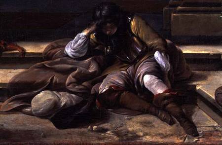 Italian Port Scene, detail of a sleeping soldier von Jan Baptist Weenix