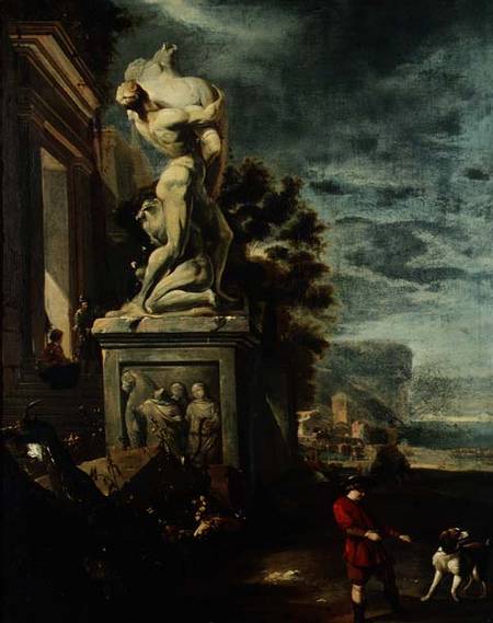 Sea port with figures by a classical statue von Jan Baptist Weenix