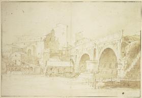 Blick auf den Ponte Rotto, die Reste des antiken Pons Aemilius, in Rom