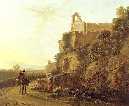 An Italianate landscape with figures on a path von Jan Both