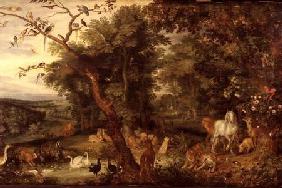 The Garden of Eden; in the background The Temptation (panel)