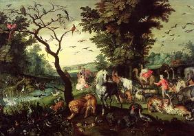 The Animals Entering Noah's Ark (oil on panel)