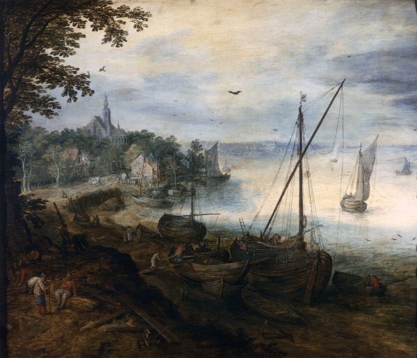 J.Brueghel d.Ä./ Flußlandsch.Holzhacker von Jan Brueghel d. J.